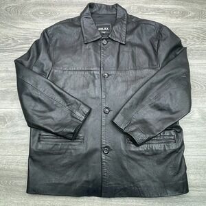 Vera Pelle Leather Jacket Mens XXL Black Car Coat Button Made In Italy 90s Y2K
